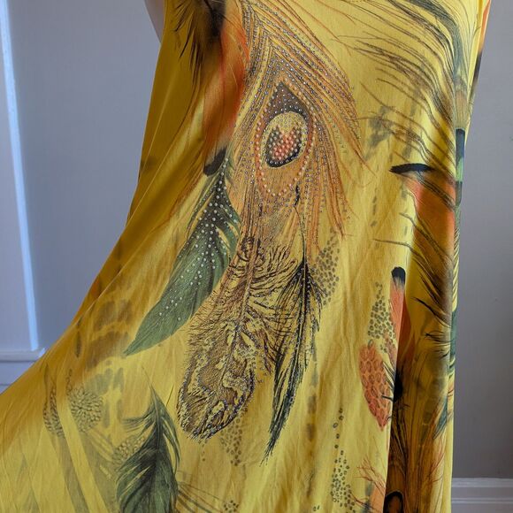 Vintage Y2K Jostar Sleeveless Top Yellow Rhinestone Peacock Feather Size M - Picture 5 of 9